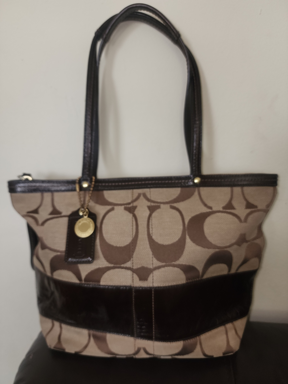 Coach Signature Canvas and Dark Brown Leather Tote - Picture 4 of 4